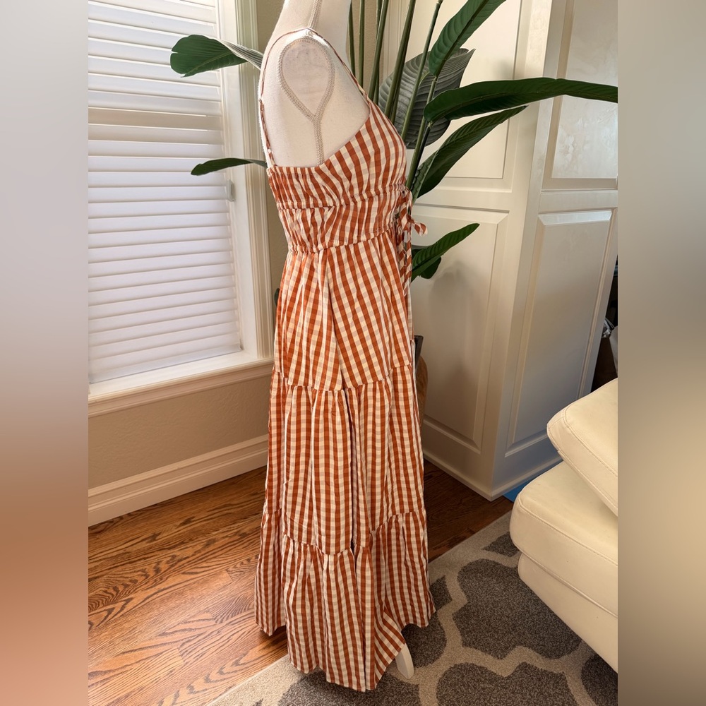 Altar'd State Rust & White Gingham Tiered Maxi Dress - Picture 3 of 6